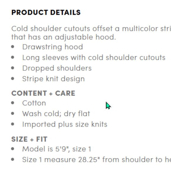 Cute Torrid Women's Plus Size Stripe Cold Shoulder Hoodie Knit Tunic- 6 6x 6xl - Picture 4 of 8